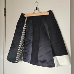 Jil Sander navy color block A line black silk cotton mini skirt FR 34 S